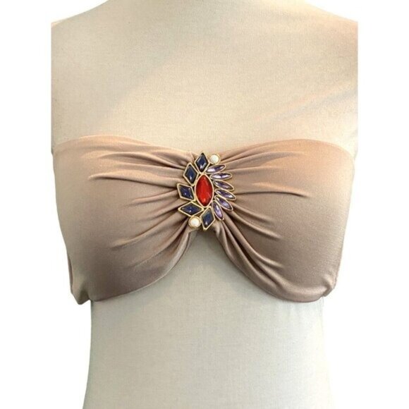 Victoria's Secret Bandeau Champagne Color Rhinestone Center Bikini Top Size M - Picture 1 of 7